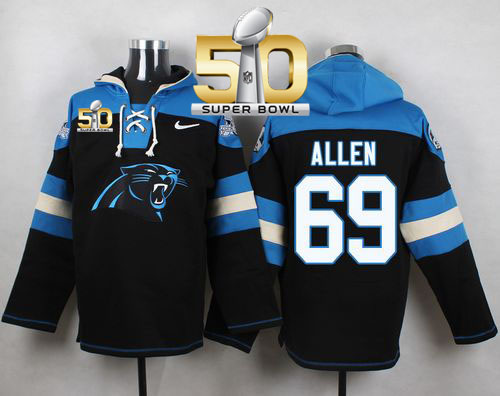 Nike Panthers #69 Jared Allen Black Super Bowl 50 Player Pullover NFL Hoodie Nike Panthers #69 Jared Allen Black Super Bowl 50 Player Pullover NFL Hoodie