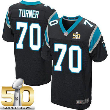 Nike Panthers #70 Trai Turner Black Team Color Super Bowl 50 Men's Stitched NFL Elite Jersey