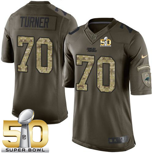 Nike Panthers #70 Trai Turner Green Super Bowl 50 Men's Stitched NFL Limited Salute to Service Jersey