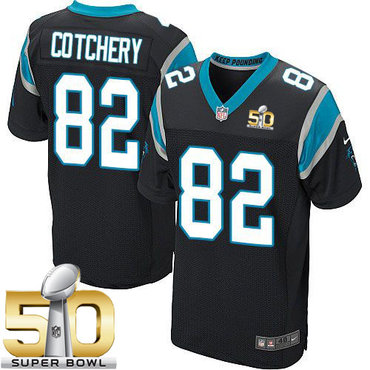 Nike Panthers #82 Jerricho Cotchery Black Team Color Super Bowl 50 Men's Stitched NFL Elite Jersey