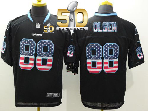 Nike Panthers #88 Greg Olsen Black Super Bowl 50 Men's Stitched NFL Elite USA Flag Fashion Jersey