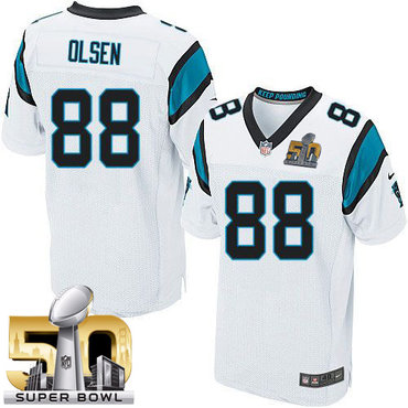 Nike Panthers #88 Greg Olsen White Super Bowl 50 Men's Stitched NFL Elite Jersey Nike Panthers #88 Greg Olsen White Super Bowl 50 Men's Stitched NFL Elite Jersey