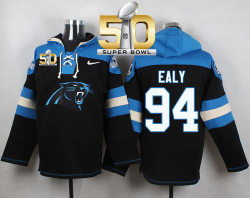 Nike Panthers #94 Kony Ealy Black Super Bowl 50 Player Pullover NFL Hoodie