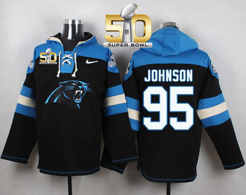 Nike Panthers #95 Charles Johnson Black Super Bowl 50 Player Pullover NFL Hoodie