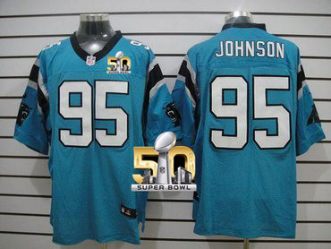 Nike Panthers #95 Charles Johnson Blue Alternate Super Bowl 50 Men's Stitched NFL Elite Jersey