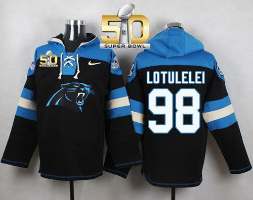 Nike Panthers #98 Star Lotulelei Black Super Bowl 50 Player Pullover NFL Hoodie