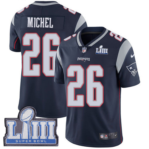 Nike Patriots #26 Sony Michel Navy Blue Team Color Super Bowl LIII Bound Youth Stitched NFL Vapor Untouchable Limited Jersey