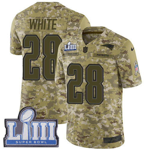 Nike Patriots #28 James White Camo Super Bowl LIII Bound Youth Stitched NFL Limited 2018 Salute To Service Jersey
