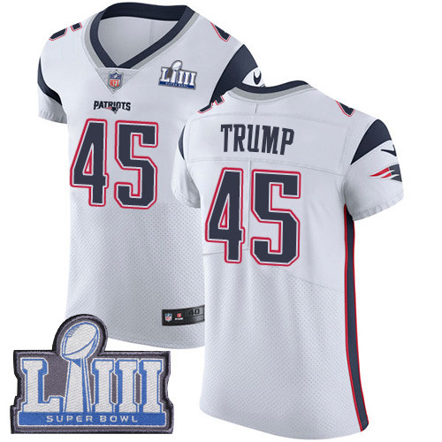 Nike Patriots #45 Donald Trump White Super Bowl LIII Bound Men's Stitched NFL Vapor Untouchable Elite Jersey Nike Patriots #45 Donald Trump White Super Bowl LIII Bound Men's Stitched NFL Vapor Untouchable Elite Jersey