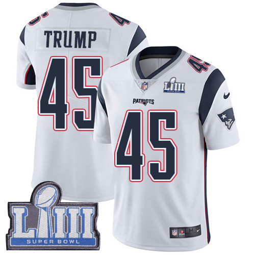 Nike Patriots #45 Donald Trump White Super Bowl LIII Bound Youth Stitched NFL Vapor NFL Vapor Untouchable Limited Jersey