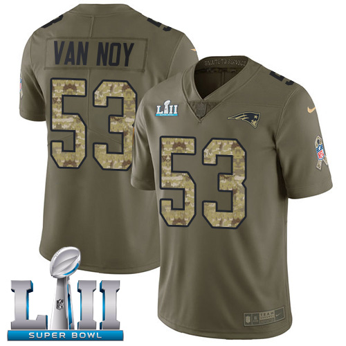 Nike Patriots #53 Kyle Van Noy Olive Camo Super Bowl LII Men's Stitched NFL Limited 2017 Salute To Service Jersey