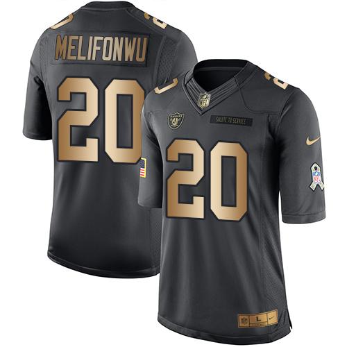 Nike Raiders #20 Obi Melifonwu Black Men's Stitched NFL Limited Gold Salute To Service Jersey Nike Raiders #20 Obi Melifonwu Black Men's Stitched NFL Limited Gold Salute To Service Jersey