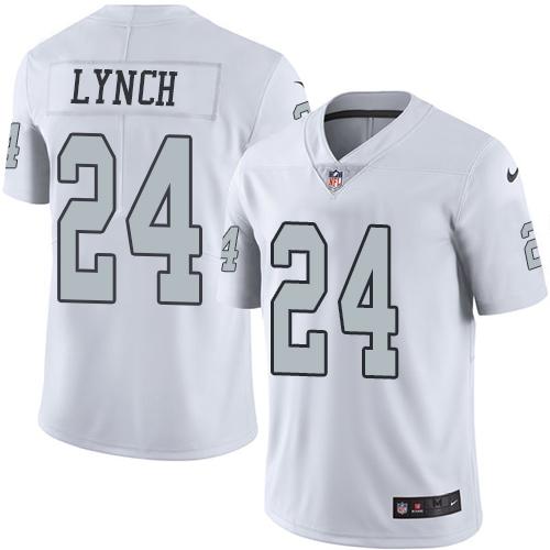 Nike Raiders #24 Marshawn Lynch White Men's Customized Stitched NFL Limited Rush Jersey