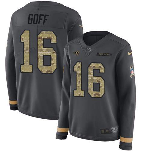 Nike Rams #16 Jared Goff Anthracite Salute to Service Women's Stitched