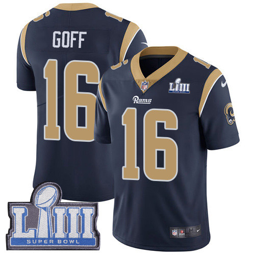 Nike Rams #16 Jared Goff Navy Blue Team Color Super Bowl LIII Bound Men's Stitched NFL Vapor Untouchable Limited Jersey Nike Rams #16 Jared Goff Navy Blue Team Color Super Bowl LIII Bound Men's Stitched NFL Vapor Untouchable Limited Jersey