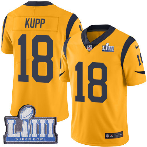 Nike Rams #18 Cooper Kupp Gold Super Bowl LIII Bound Men's Stitched NFL Limited Rush Jersey Nike Rams #18 Cooper Kupp Gold Super Bowl LIII Bound Men's Stitched NFL Limited Rush Jersey