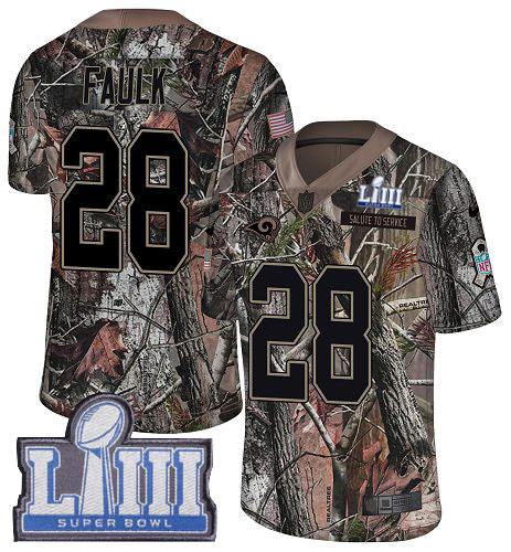 Nike Rams #28 Marshall Faulk Camo Super Bowl LIII Bound Men's Stitched NFL Limited Rush Realtree Jersey Nike Rams #28 Marshall Faulk Camo Super Bowl LIII Bound Men's Stitched NFL Limited Rush Realtree Jersey