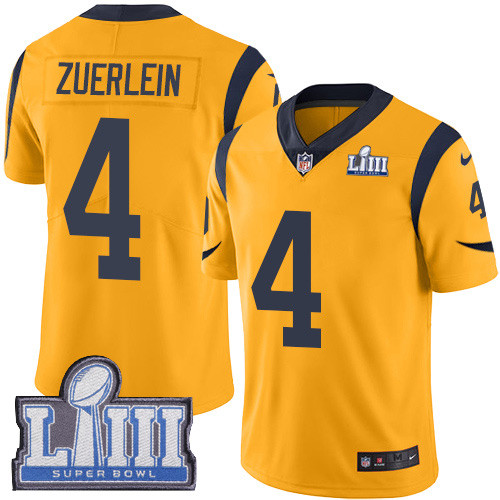 Nike Rams #4 Greg Zuerlein Gold Super Bowl LIII Bound Men's Stitched NFL Limited Rush Jersey Nike Rams #4 Greg Zuerlein Gold Super Bowl LIII Bound Men's Stitched NFL Limited Rush Jersey