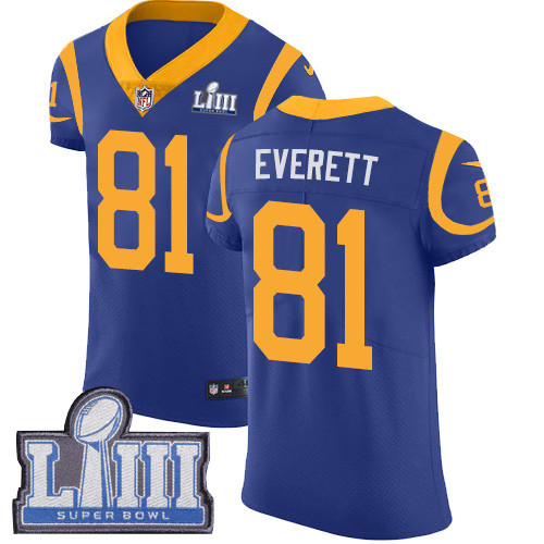 Nike Rams #81 Gerald Everett Royal Blue Alternate Super Bowl LIII Bound Men's Stitched NFL Vapor Untouchable Elite Jersey Nike Rams #81 Gerald Everett Royal Blue Alternate Super Bowl LIII Bound Men's Stitched NFL Vapor Untouchable Elite Jersey