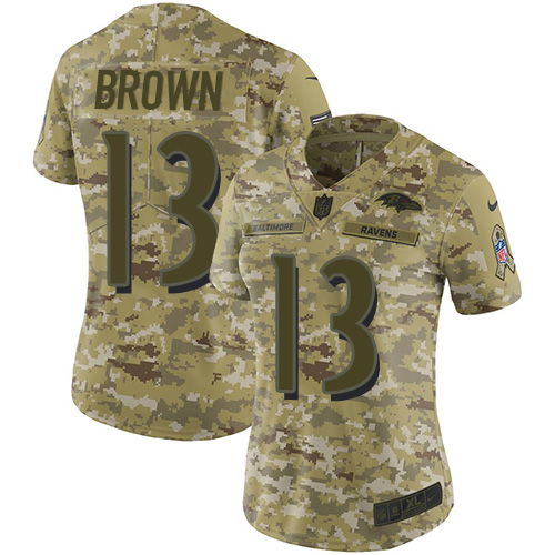 Nike Ravens #13 John Brown Camo Women's Stitched NFL Limited 2018 Salute to Service Jersey