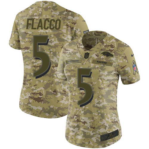 Nike Ravens #5 Joe Flacco Camo Women's Stitched NFL Limited 2018 Salute to Service Jersey Nike Ravens #5 Joe Flacco Camo Women's Stitched NFL Limited 2018 Salute to Service Jersey