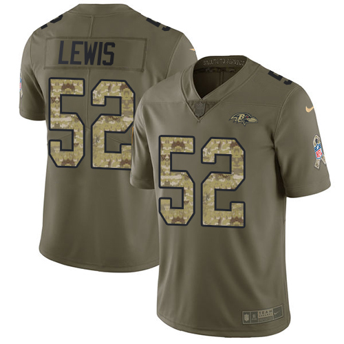 Nike Ravens #52 Ray Lewis Olive Camo Men's Stitched NFL Limited 2017 Salute To Service Jersey