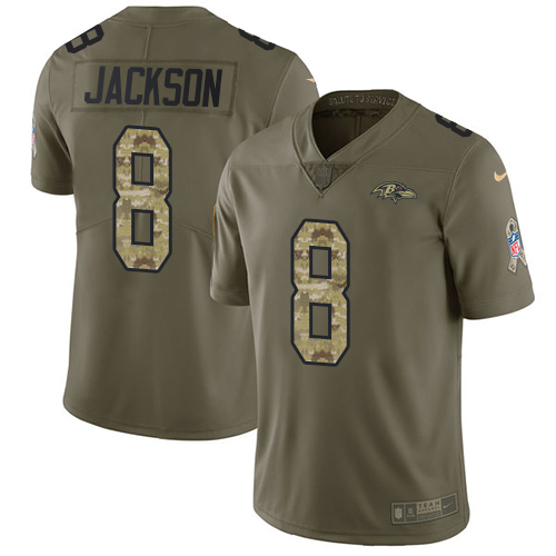 Nike Ravens #8 Lamar Jackson Olive Camo Men's Stitched NFL Limited 2017 Salute To Service Jersey