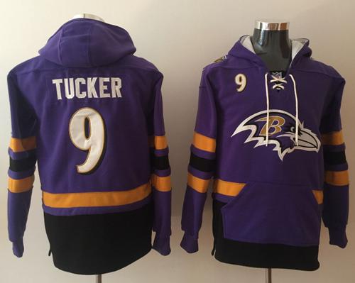 Nike Ravens #9 Justin Tucker Purple Black Name & Number Pullover NFL Hoodie