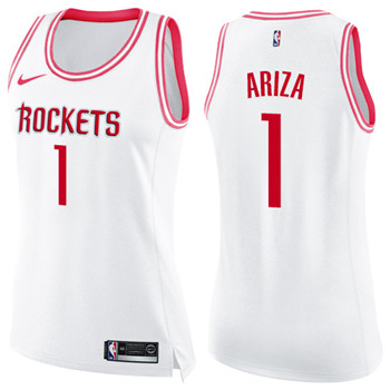 Nike Rockets #1 Trevor Ariza White Pink Women's NBA Swingman Fashion Jersey