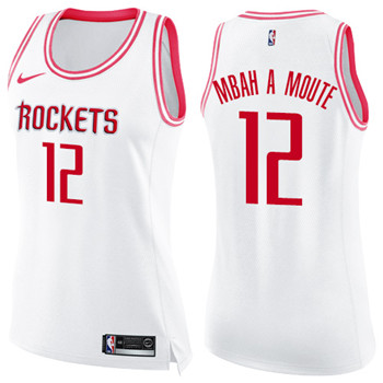 Nike Rockets #12 Luc Mbah a Moute White Pink Women's NBA Swingman Fashion Jersey