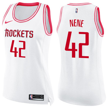 Nike Rockets #42 Nene White Pink Women's NBA Swingman Fashion Jersey Nike Rockets #42 Nene White Pink Women's NBA Swingman Fashion Jersey