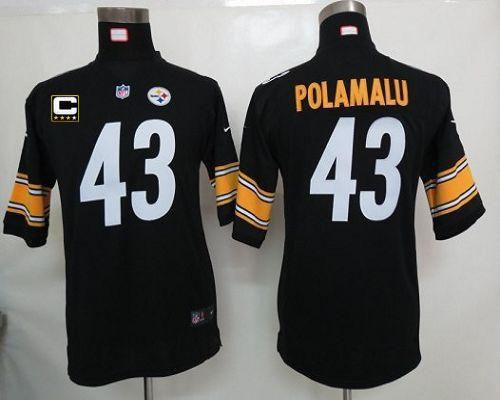 Nike Steelers #43 Troy Polamalu Black Team Color With C Patch Youth Stitched NFL Elite Jersey Nike Steelers #43 Troy Polamalu Black Team Color With C Patch Youth Stitched NFL Elite Jersey