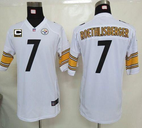 Nike Steelers #7 Ben Roethlisberger White With C Patch Youth Stitched NFL Elite Jersey Nike Steelers #7 Ben Roethlisberger White With C Patch Youth Stitched NFL Elite Jersey