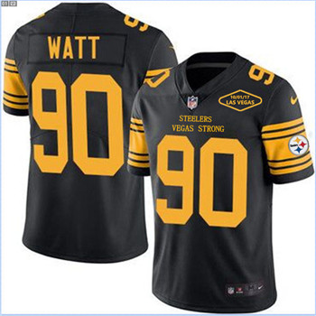 Nike Steelers #90 T. J. Watt Black CustomizedMen's Stitched NFL Limited Rush Jersey
