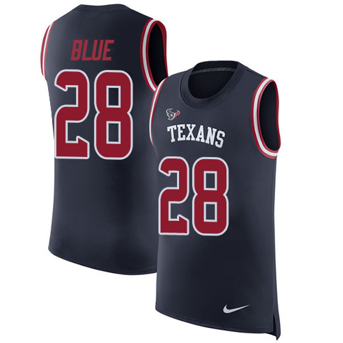 Nike Texans #28 Alfred Blue Navy Blue Team Color Men's Stitched NFL Limited Rush Tank Top Jersey