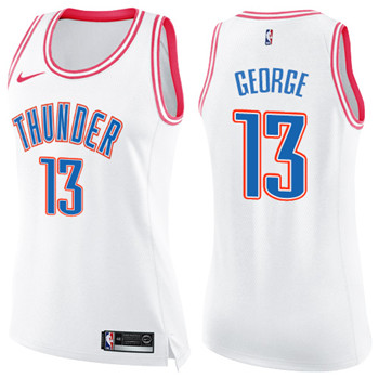 Nike Thunder #13 Paul George White Pink Women's NBA Swingman Fashion Jersey