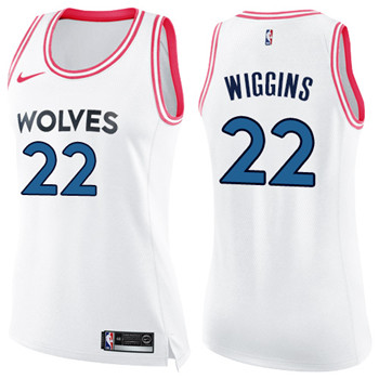 Nike Timberwolves #22 Andrew Wiggins White Pink Women's NBA Swingman Fashion Jersey