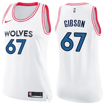 Nike Timberwolves #67 Taj Gibson White Pink Women's NBA Swingman Fashion Jersey