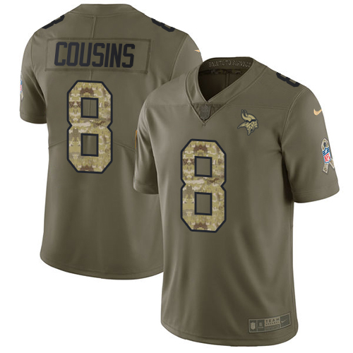 Nike Vikings #8 Kirk Cousins Olive Camo Youth Stitched NFL Limited 2017 Salute to Service Jersey