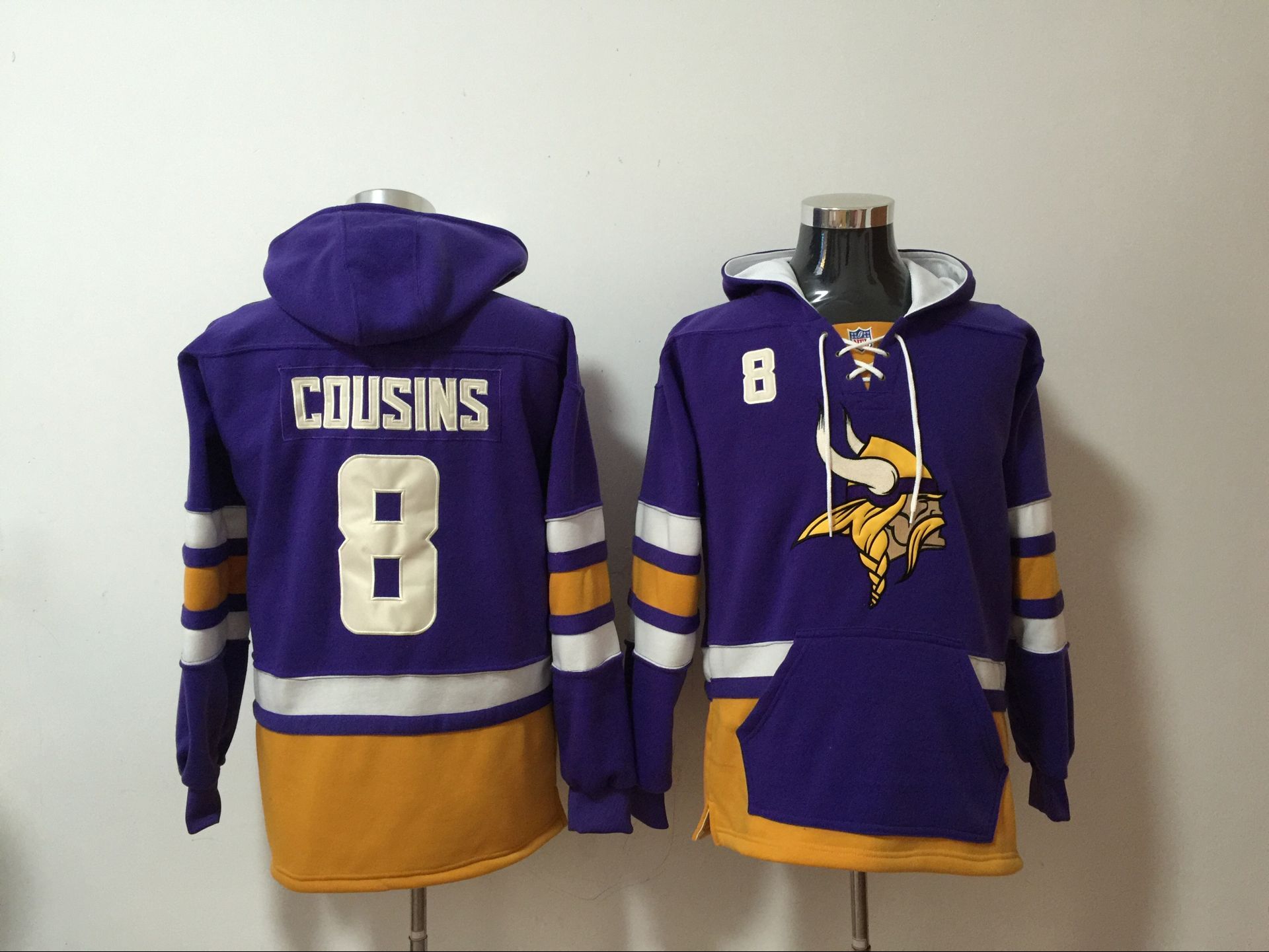 Nike Vikings #8 Kirk Cousins Purple All Stitched Hooded Sweatshirt