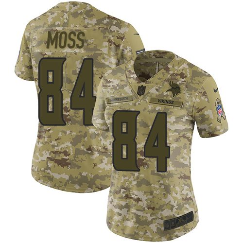Nike Vikings #84 Randy Moss Camo Women's Stitched NFL Limited 2018 Salute to Service Jersey Nike Vikings #84 Randy Moss Camo Women's Stitched NFL Limited 2018 Salute to Service Jersey
