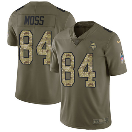 Nike Vikings #84 Randy Moss Olive Camo Youth Stitched NFL Limited 2017 Salute to Service Jersey