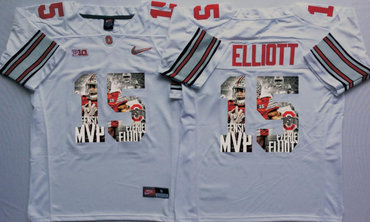 Ohio State Buckeyes 15 Ezekiel Elliott White With Silver Logo Portrait Number College Jersey