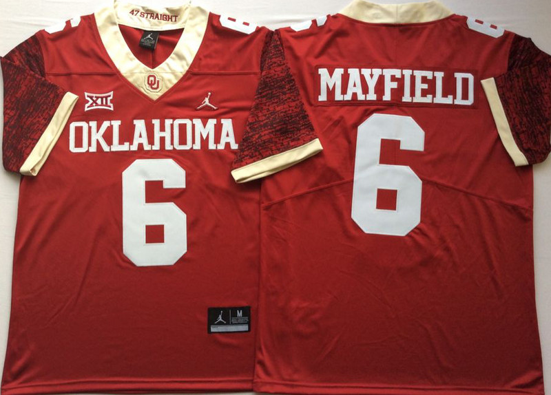 Oklahoma Sooners 6 Baker Mayfield Red 47 Game Winning Streak College Football Jersey
