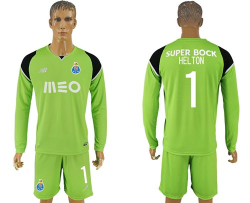 Oporto #1 Helton Green Goalkeeper Long Sleeves Soccer Club Jersey