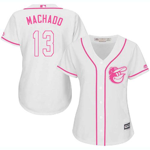 Orioles #13 Manny Machado White Pink Fashion Women's Stitched MLB Jersey