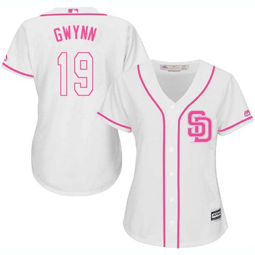 Padres #19 Tony Gwynn White Pink Fashion Women's Stitched MLB Jersey Padres #19 Tony Gwynn White Pink Fashion Women's Stitched MLB Jersey