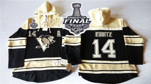 Penguins #14 Chris Kunitz Black Sawyer Hooded Sweatshirt 2017 Stanley Cup Final Patch Stitched NHL Jersey