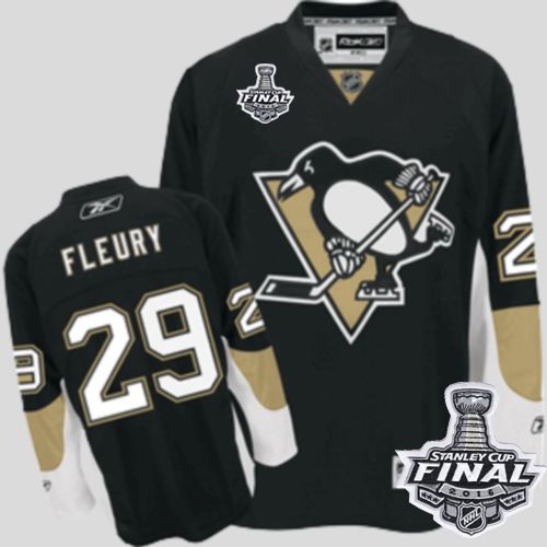 Penguins #29 Andre Fleury Black 2016 Stanley Cup Final Patch Stitched Youth NHL Jersey