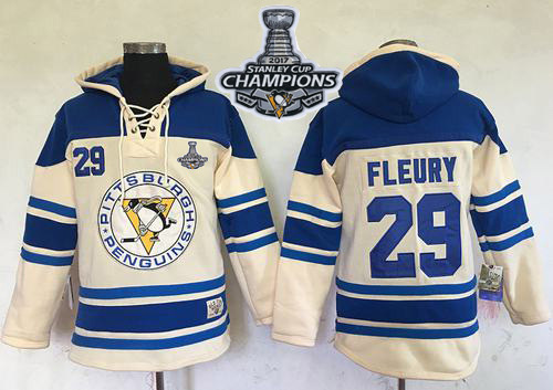 Penguins #29 Andre Fleury Cream Sawyer Hooded Sweatshirt 2017 Stanley Cup Finals Champions Stitched NHL Jersey